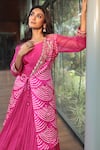 Bandhani_Pink Silk Print Wifi Anarkali Round Floral Zardosi Embroidered Jacket With _Online_at_Aza_Fashions