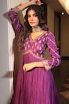 Bandhani_Purple Silk Embroidery Zardosi Leaf Yoke Anarkali _Online_at_Aza_Fashions