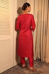 Shop_Bandhani_Red Silk Print Zardosi Notched Embroidered Straight Kurta With Pant _at_Aza_Fashions