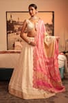 Buy_Bandhani_Off White Pure Georgette Print Chikankari Zardosi Embroidered Lehenga Set _at_Aza_Fashions