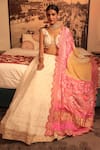 Shop_Bandhani_Off White Pure Georgette Print Chikankari Zardosi Embroidered Lehenga Set _at_Aza_Fashions