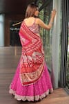 Shop_Bandhani_Pink Silk Print Bandhani Scoop Floral Embroidered Lehenga Set _at_Aza_Fashions