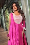 Bandhani_Pink Pure Georgette Embroidered Pearl Round Yoke Anarkali _Online_at_Aza_Fashions