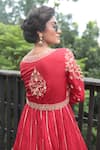 Shop_Bandhani_Red Silk Embroidered Zardozi V-neck Floral Work Anarkali _at_Aza_Fashions