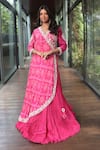 Buy_Bandhani_Pink Silk Embroidered Pearl V-neck Angrakha Anarkali _at_Aza_Fashions