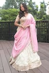 Buy_Bandhani_Off White Silk Embroidered Gotta Patti V-neck Lehenga Set _at_Aza_Fashions