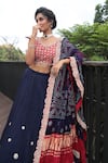 Bandhani_Blue Silk Embroidered Gotta Patti V-neck Floral Motif Lehenga Set _Online_at_Aza_Fashions