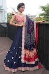 Buy_Bandhani_Blue Silk Embroidered Gotta Patti V-neck Floral Motif Lehenga Set _at_Aza_Fashions