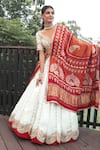 Buy_Bandhani_Off White Silk Embroidered Gotta Patti Geometric Work Layered Lehenga Set _at_Aza_Fashions