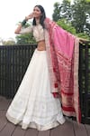 Buy_Bandhani_Off White Silk Embroidered Gotta Patti Leaf Chikankari Lehenga Set _at_Aza_Fashions