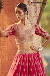 Shop_Azeera_Pink Embroidered Floral Sweetheart Apoorva Zardozi Bridal Lehenga Set _Online