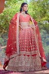 Buy_Azeera_Red Embroidered Floral Broad Leaf Neck Lavanya Bridal Lehenga Set _at_Aza_Fashions