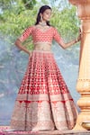 Azeera_Red Embroidered Floral Broad Leaf Neck Lavanya Bridal Lehenga Set _Online_at_Aza_Fashions