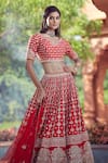 Shop_Azeera_Red Embroidered Floral Broad Leaf Neck Lavanya Bridal Lehenga Set _Online_at_Aza_Fashions