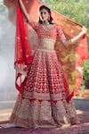 Buy_Azeera_Red Embroidered Floral Broad Leaf Neck Lavanya Bridal Lehenga Set _Online