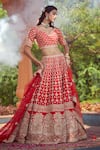 Shop_Azeera_Red Embroidered Floral Broad Leaf Neck Lavanya Bridal Lehenga Set _Online