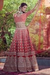 Azeera_Red Embroidered Floral Broad Leaf Neck Lavanya Bridal Lehenga Set 