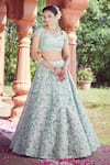 Azeera_Blue Embroidered Vines Sweetheart Mukesh Lehenga Set _Online