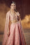 Buy_Azeera_Coral Embroidered Plunged Glass Neck Prachi Zardozi Bridal Lehenga Set 