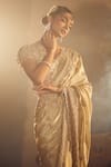 Azeera_Rose Gold Embroidered Floral V Neck Arsh Saree With Blouse _at_Aza_Fashions