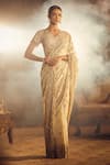 Buy_Azeera_Rose Gold Embroidered Floral V Neck Arsh Saree With Blouse _Online