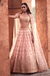 Buy_Azeera_Coral Silk Blend Embroidered Sweetheart Zardozi Bridal Lehenga Set _at_Aza_Fashions