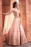 Azeera_Coral Silk Blend Embroidered Sweetheart Zardozi Bridal Lehenga Set _Online_at_Aza_Fashions