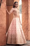 Buy_Azeera_Coral Silk Blend Embroidered Sweetheart Zardozi Bridal Lehenga Set _Online_at_Aza_Fashions