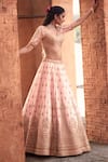 Buy_Azeera_Coral Silk Blend Embroidered Sweetheart Zardozi Bridal Lehenga Set 