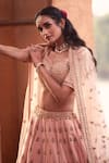 Azeera_Coral Silk Blend Embroidered Sweetheart Zardozi Bridal Lehenga Set _Online