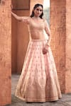 Buy_Azeera_Coral Silk Blend Embroidered Sweetheart Zardozi Bridal Lehenga Set _Online