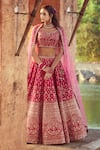 Azeera_Pink Silk Blend Embroidered Floral Leaf Bridal Lehenga Set _Online_at_Aza_Fashions