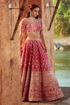 Buy_Azeera_Pink Silk Blend Embroidered Floral Leaf Bridal Lehenga Set _Online_at_Aza_Fashions