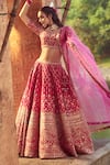 Shop_Azeera_Pink Silk Blend Embroidered Floral Leaf Bridal Lehenga Set _Online_at_Aza_Fashions