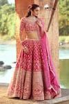 Azeera_Pink Silk Blend Embroidered Floral Leaf Bridal Lehenga Set _at_Aza_Fashions