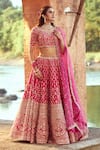 Buy_Azeera_Pink Silk Blend Embroidered Floral Leaf Bridal Lehenga Set 