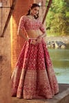 Shop_Azeera_Pink Silk Blend Embroidered Floral Leaf Bridal Lehenga Set 