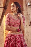 Azeera_Pink Silk Blend Embroidered Floral Leaf Bridal Lehenga Set _Online