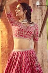 Shop_Azeera_Pink Silk Blend Embroidered Floral Leaf Bridal Lehenga Set _at_Aza_Fashions