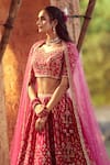 Shop_Azeera_Pink Silk Blend Embroidered Floral Leaf Bridal Lehenga Set _Online