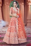 Buy_Azeera_Orange Silk Blend Embroidered Floral Broad Leaf Neck Zardozi Bridal Lehenga Set _at_Aza_Fashions