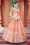 Buy_Azeera_Orange Silk Blend Embroidered Floral Broad Leaf Neck Zardozi Bridal Lehenga Set _Online_at_Aza_Fashions