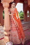 Buy_Azeera_Orange Silk Blend Embroidered Floral Broad Leaf Neck Zardozi Bridal Lehenga Set 