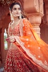 Buy_Azeera_Orange Silk Blend Embroidered Floral Broad Leaf Neck Zardozi Bridal Lehenga Set _Online