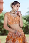 Azeera_Orange Silk Blend Embroidered Floral Broad Leaf Zardozi Bridal Lehenga Set _Online_at_Aza_Fashions