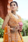 Buy_Azeera_Orange Silk Blend Embroidered Floral Broad Leaf Zardozi Bridal Lehenga Set _Online_at_Aza_Fashions