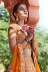 Shop_Azeera_Orange Silk Blend Embroidered Floral Broad Leaf Zardozi Bridal Lehenga Set _Online_at_Aza_Fashions