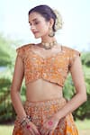 Azeera_Orange Silk Blend Embroidered Floral Broad Leaf Zardozi Bridal Lehenga Set _Online