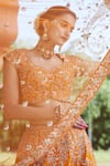 Buy_Azeera_Orange Silk Blend Embroidered Floral Broad Leaf Zardozi Bridal Lehenga Set _Online