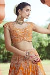 Shop_Azeera_Orange Silk Blend Embroidered Floral Broad Leaf Zardozi Bridal Lehenga Set _Online